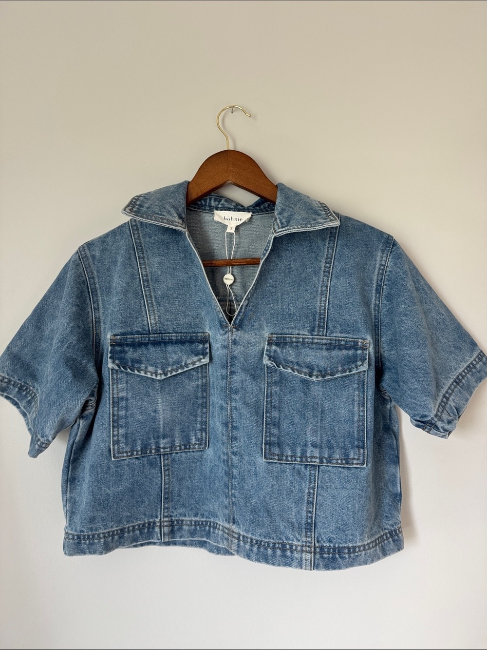 Bohme Washed Blue Denim Short-Sleeve Shirt - Kids